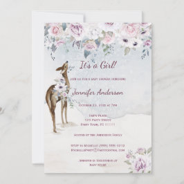 Invitación Chica de ciervos Violet Floral Rosa Baby Shower