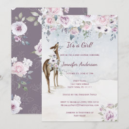 Invitación Chica de ciervos Violet Floral Rosa Baby Shower
