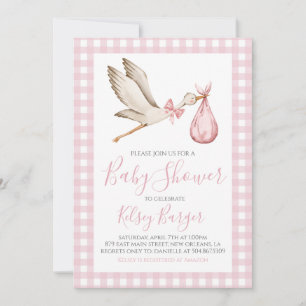 Invitación Chica de cigüeñas rosadas Preppy Southern Baby Sho