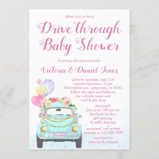 Invitación Chica De Coche A Través De Baby Shower