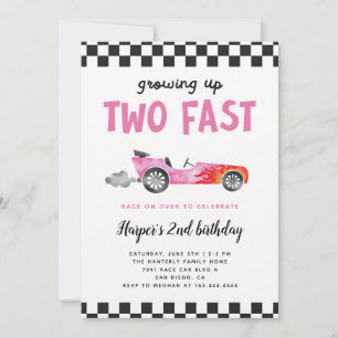 Invitación Chica de coche de carreras rosa cumpleaños 2