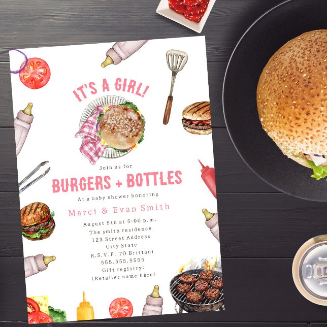 Invitación Chica de cocina de hamburguesas + botellas Baby Sh (Subido por el creador)