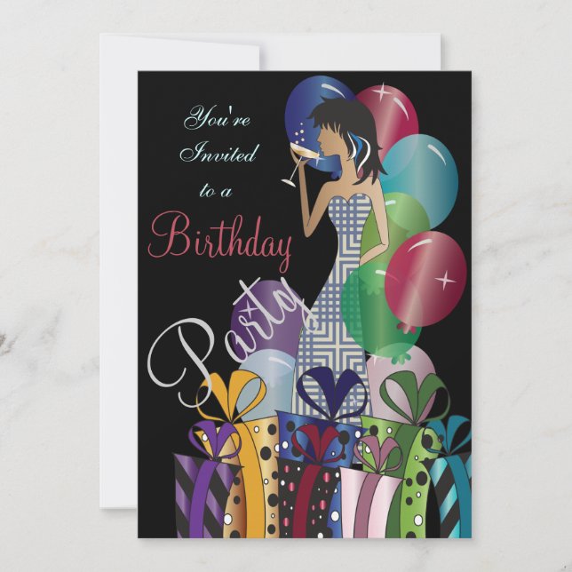 Invitación Chica de Cocktail Diva de Cumpleaños o Bachelorett (Anverso)