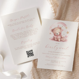 Invitación Chica de código QR de oso rosa lindo Baby Shower