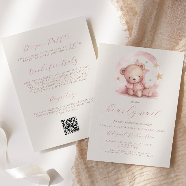 Invitación Chica de código QR de oso rosa lindo Baby Shower (Subido por el creador)