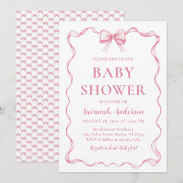Invitación Chica de color de agua Cinta Rubor Bow rosa Baby S