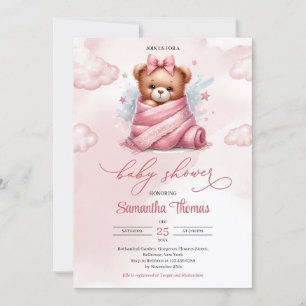 Invitación Chica de color de agua dulce oso de peluche en pañ
