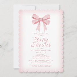 Invitación Chica de color de agua rosada Bow Baby Shower Eleg