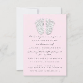 Invitación Chica de color gris oro de pies Baby Shower rosado