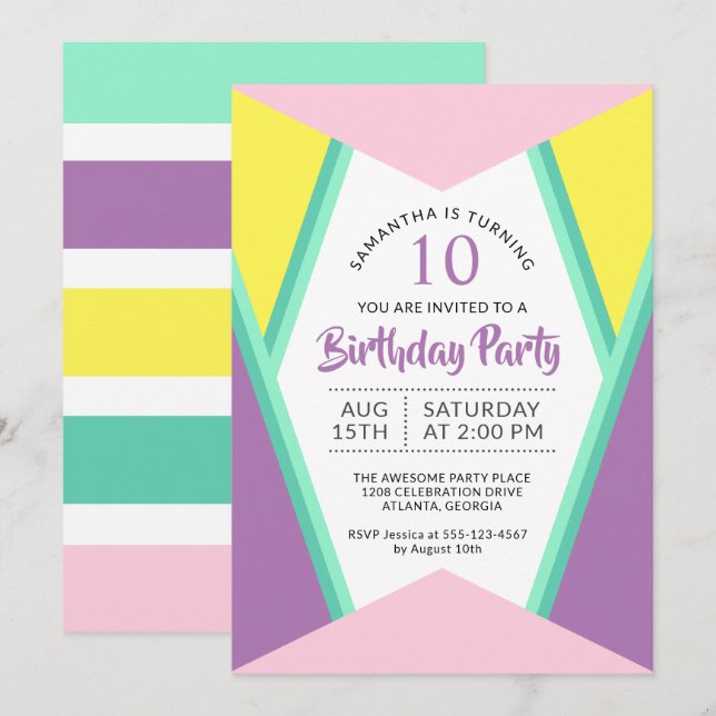Invitación Chica de Colores Brillantes Modernos (Anverso / Reverso)