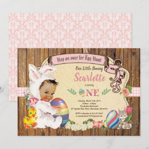 Invitación Chica de conejito de Pascua 1 cumpleaños caza de h