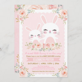Invitación Chica de conejito floral rosado Baby Shower/conejo