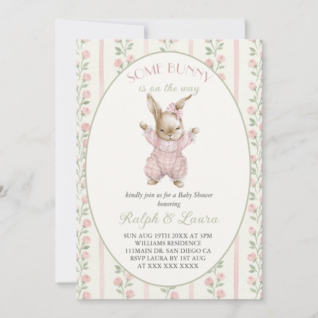 Invitación Chica de conejito rosa Baby Shower (Anverso)