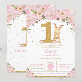 Invitación Chica de conejo conejo conejo conejo floral lindo 