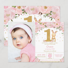 Invitación Chica de conejo conejo conejo conejo floral lindo 
