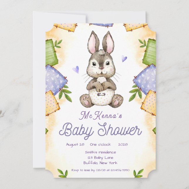 Invitación Chica de Conejo Conejo Conejo Cute Baby Shower (Anverso)
