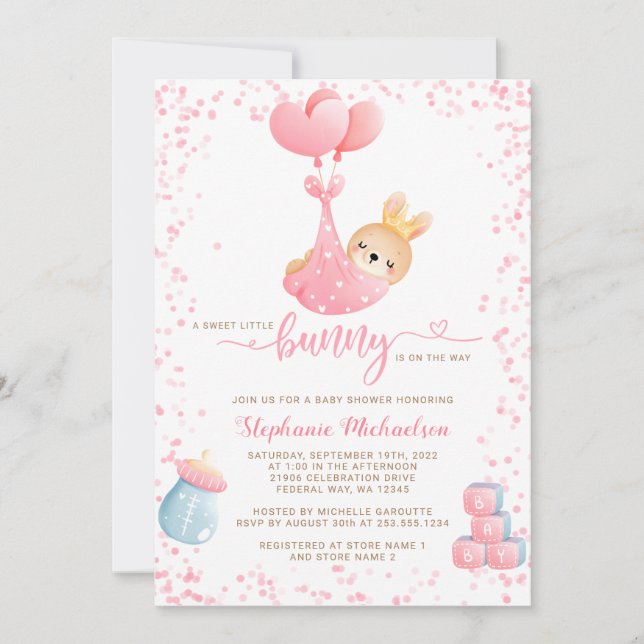 Invitación Chica de Conejo Conejo Conejo Dulce Baby Shower (Anverso)