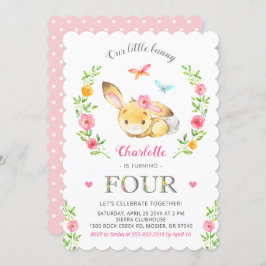 Invitación Chica de conejo floral cute cuarto cuarto cumpleañ