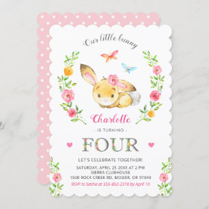 Invitación Chica de conejo floral cute cuarto cuarto cumpleañ
