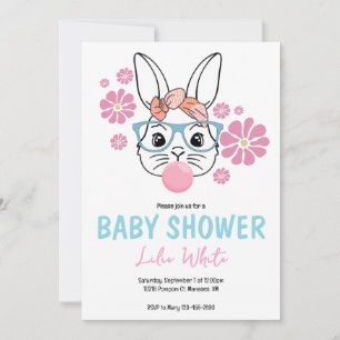 Invitación Chica de conejo floral rosa Baby Shower personaliz