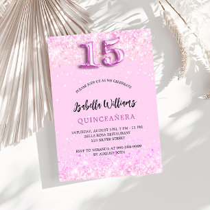 Invitación Chica de confeti rosa Quinceanera fiesta de lujo
