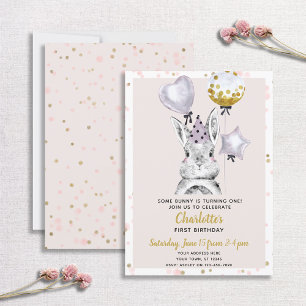 Invitación Chica de Confetti de oro rosado de Rubor de conejo
