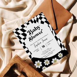 Invitación Chica de control negro | Gingham | Ducha de bebé d