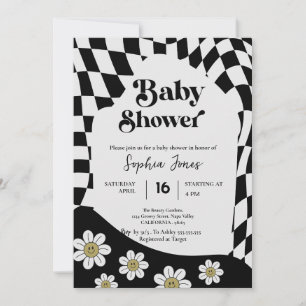 Invitación Chica de control negro   Gingham   Ducha de bebé d