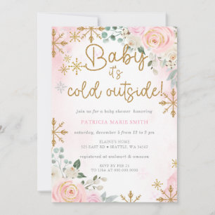 Invitación Chica de copos de nieve rosados afuera fríos Baby