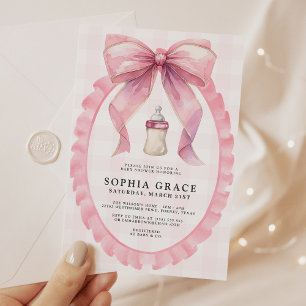 Invitación Chica de Coquette de Moda de Bow Rosado Baby Showe