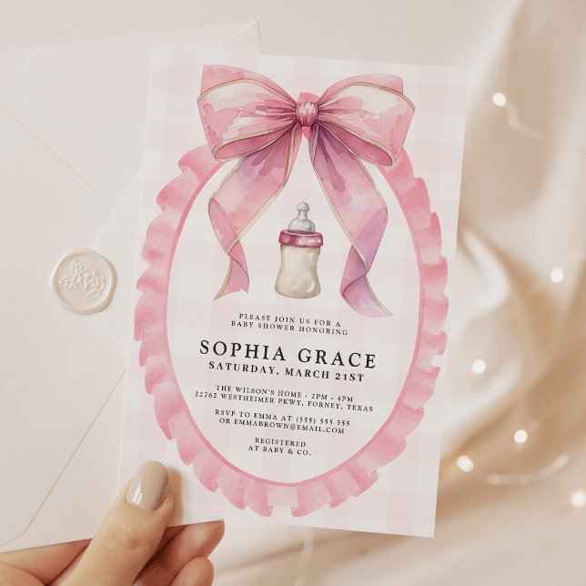 Invitación Chica de Coquette de Moda de Bow Rosado Baby Showe (Subido por el creador)