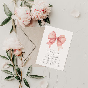 Invitación Chica de Coquette Moderno Bow Rosa Baby Shower