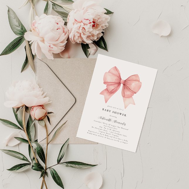 Invitación Chica de Coquette Moderno Bow Rosa Baby Shower (Subido por el creador)