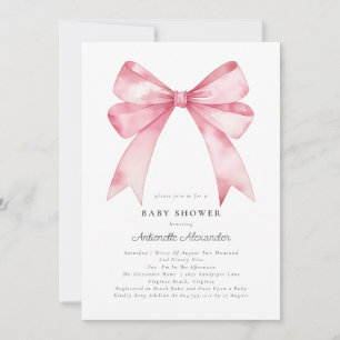 Invitación Chica de Coquette Moderno Bow Rosa Baby Shower