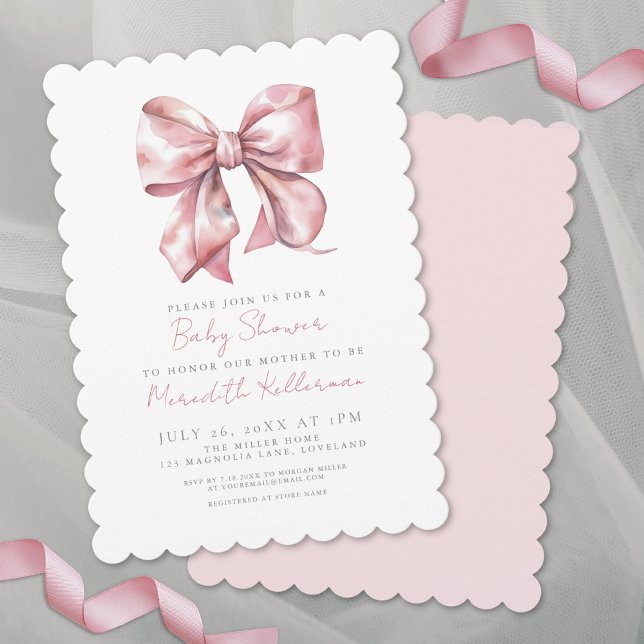 Invitación Chica de Coquette Posh Pink Bow Baby Shower (Coquette Posh Pink Bow Girl Baby Shower Invitation)