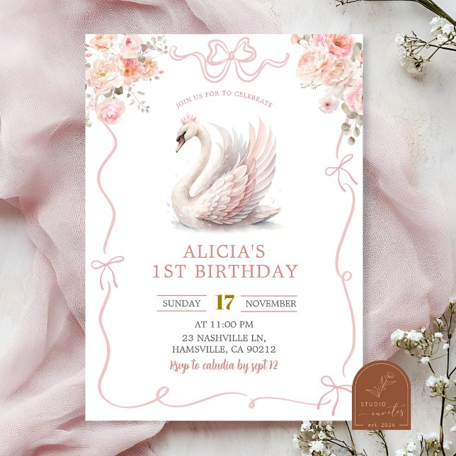 Invitación Chica de Coquette Rosa Coronado Cumpleaños Cisne (Subido por el creador)