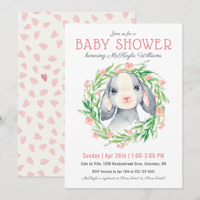 Invitación Chica de cordero para bebé lindo Baby Shower (Anverso / Reverso)
