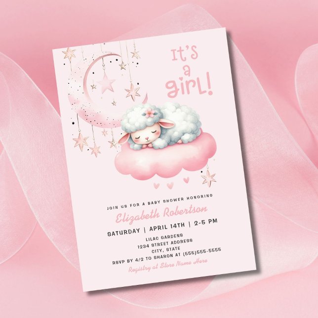 Invitación Chica de cordero rosa pequeño Baby Shower (Subido por el creador)
