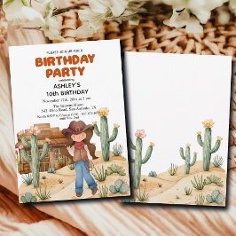 Invitación Chica de Cowboy en la décima fiesta de cumpleaños