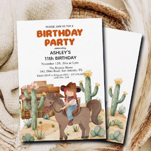 Invitación Chica de Cowboy en la fiesta de los 11 cumpleaños