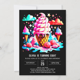 Invitación Chica de Crema de Hielo Girly Editable Colorido Cu