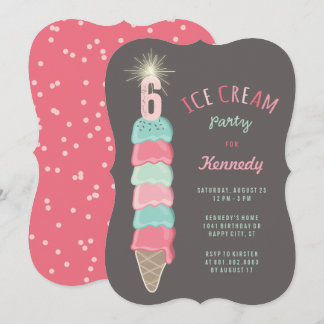 Invitación Chica de Crema de Hielo Rosado invitada por fiesta