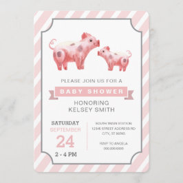 Invitación Chica de crianza de cerdo rosa