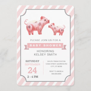 Invitación Chica de crianza de cerdo rosa