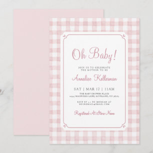 Invitación Chica de Cuadro Rosa Bebé Shower