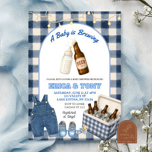 Invitación Chica de Cuadros Azules Baby Is Brewing Beer Baby