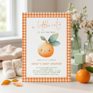 Invitación Chica de cuadros naranja Little Cutie Baby Shower 