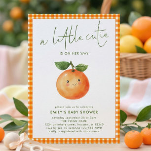 Invitación Chica de Cuadros Naranja Little Cutie Baby Shower 