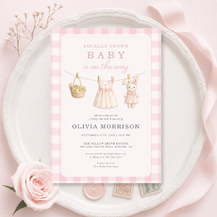 Invitación Chica de Cuadros Rosa Fiesta de Bebé Criada Localm