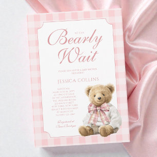 Invitación Chica de Cuadros Rosados Fiesta de Bebé Apenas Pod
